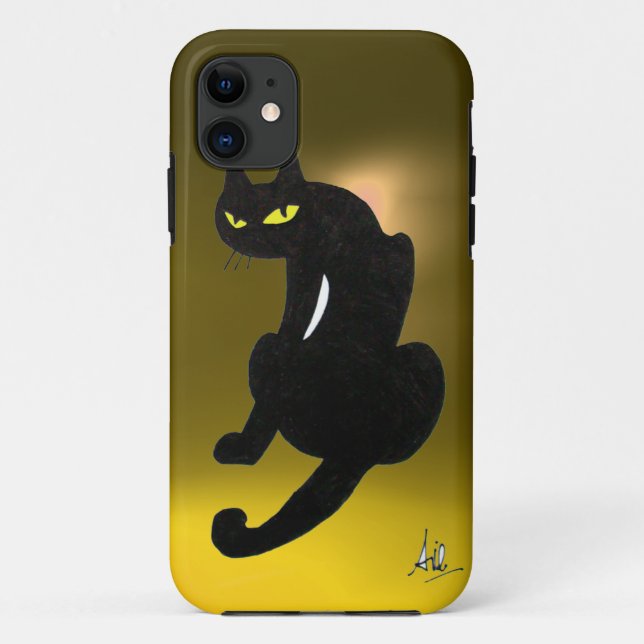 Coques Case-Mate iPhone CHAT NOIR jaune (Dos)