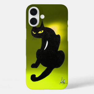 Coque Pour iPhone 16 Plus CHAT NOIR jaune