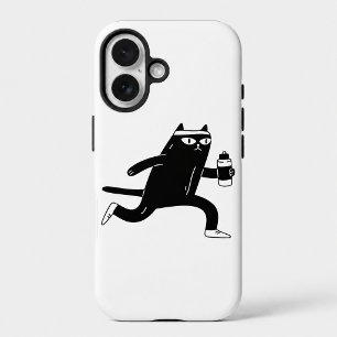 Coque Pour iPhone 16 Chat noir mignon faisant de la course à pied pour 