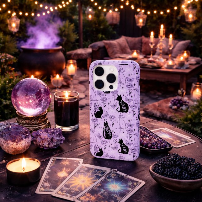 Coques Case-Mate iPhone Chat noir mystique et motif papillon | Sorcière (Créateur téléchargé)
