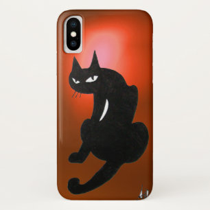 Coque iPhone X CHAT NOIR NINJA Rouge orange
