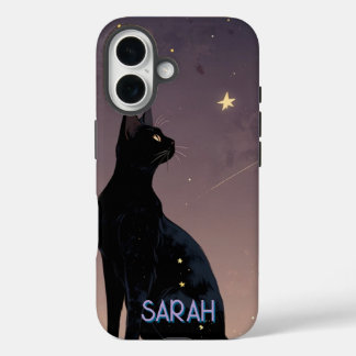 Coque Pour iPhone 16 Chat Noir Nuit Étoilée Cadeau Félin Céleste