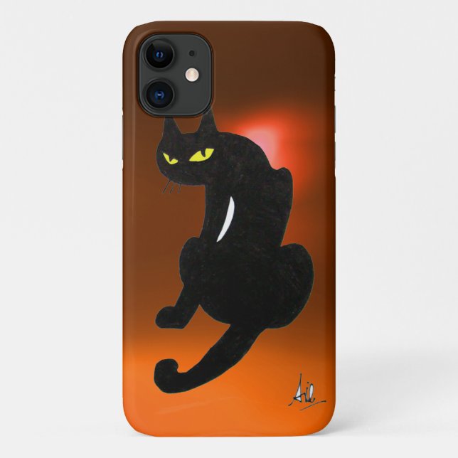 Coques Case-Mate iPhone CHAT NOIR orange (Dos)