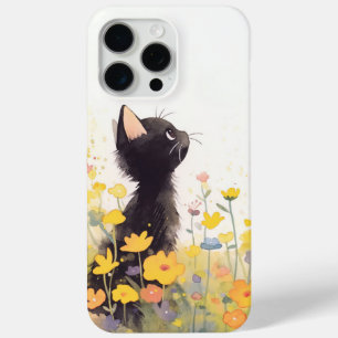 Coque Case-Mate iPhone Chat noir parmi les fleurs