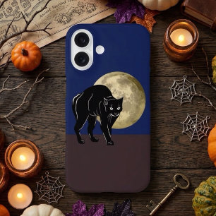 Coque Pour iPhone 16 Chat noir rôdant Halloween dans une nuit de pleine