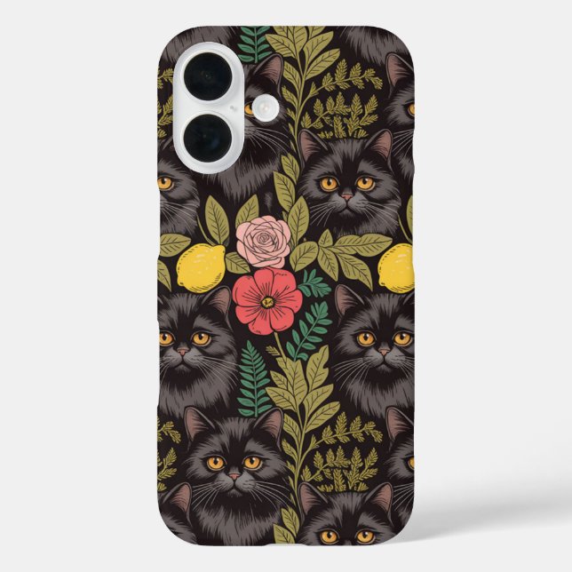 Coques Case-Mate iPhone Chat Noir & Roses Botaniques (Verso)