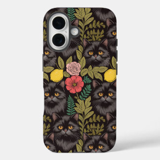 Coque Pour iPhone 16 Chat Noir & Roses Botaniques