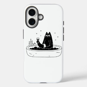 Coque Pour iPhone 16 Chat noir se détendant dans un bain moussant