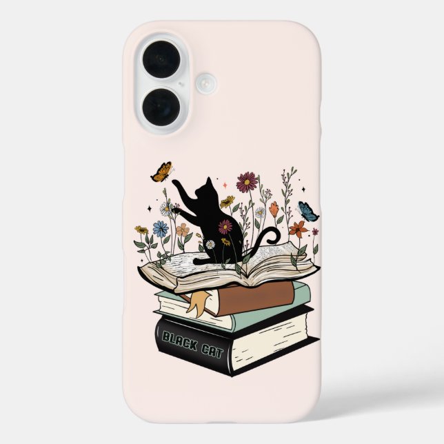 Coques Case-Mate iPhone Chat noir sur le livre Chat drôle (Verso)