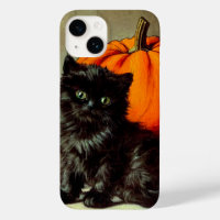 Chat noir vintage d'Halloween et Citrouilles