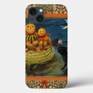 Etui iPhone 13 Chat noir vintage Halloween Citrouille