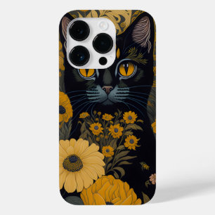 Coque Case-Mate iPhone Chat noir Yellow Eyes Fleurs Vintages