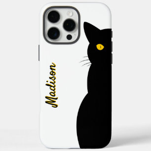 Coque iPhone 16 Pro Max CHAT NOIR Yeux dorés personnalisables