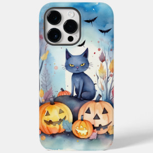 Coque Case-Mate iPhone Chat Oriental Bleu Halloween avec des citrouilles