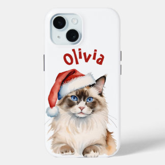Coque Case-Mate iPhone Chat Ragdoll de Noël Aquarelle