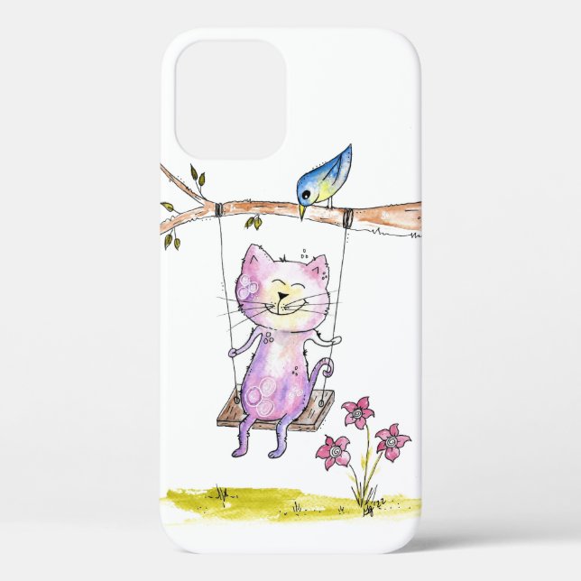 Coques Case-Mate iPhone Chat rose blanc mignon à la couture (Verso)
