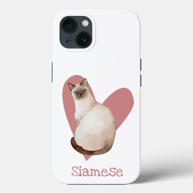 Coques Case-Mate iPhone Chat Siamois Aquarelle Kitty Coeur rose (Verso)
