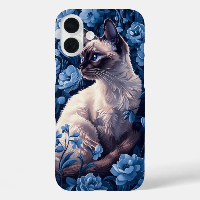 Coques Case-Mate iPhone Chat siamois en Fleurs Bleues (Verso)