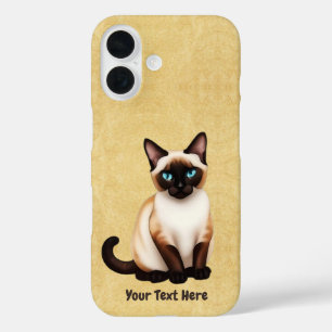 Coque Pour iPhone 16 Chat Siamois Sur Vieux Papier