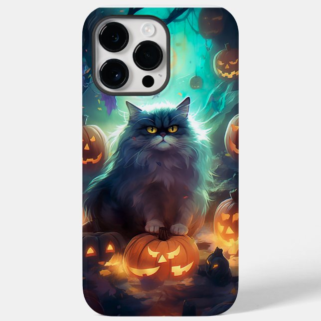 Coques Case-Mate iPhone Chat Sibérien Halloween avec citrouilles effrayant (Verso)