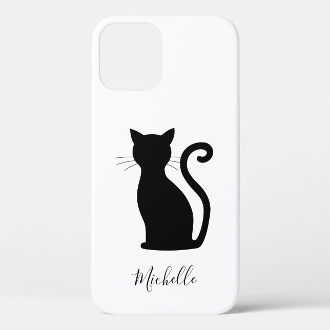 Coques Case-Mate iPhone Chat Silhouette Noir et Blanc Nom Cute Chat Noir (Verso)