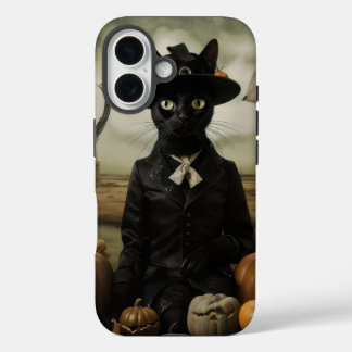 Coque Pour iPhone 16 Chat sorcière avec citrouilles
