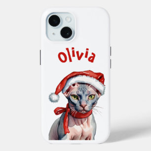 Coque Case-Mate iPhone Chat Sphynx de Noël aquarelle