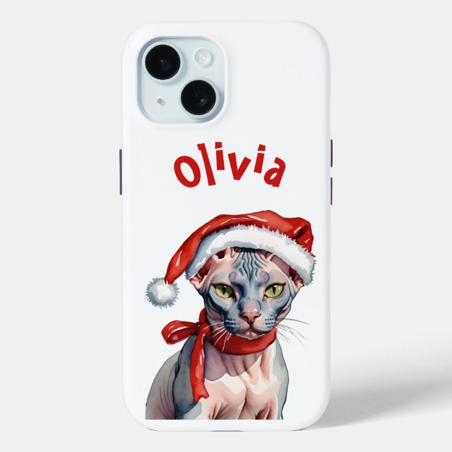 Coques Case-Mate iPhone Chat Sphynx de Noël aquarelle (Verso)
