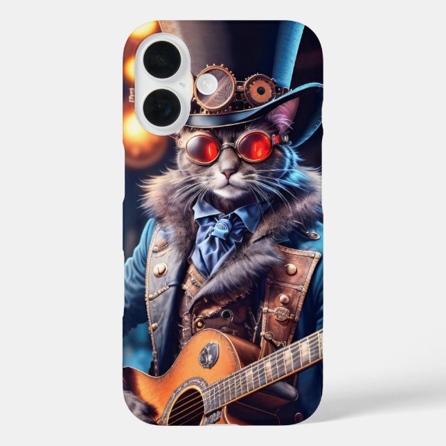 Coques Case-Mate iPhone Chat steampunk jouant de la guitare, haut-de-forme (Verso)