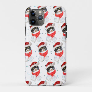 Case-Mate iPhone Case Chat tricolore Noël Aquarelle avec écharpe