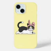 Chat Tuxedo Adorable avec un Chapeau de Lapin Rose