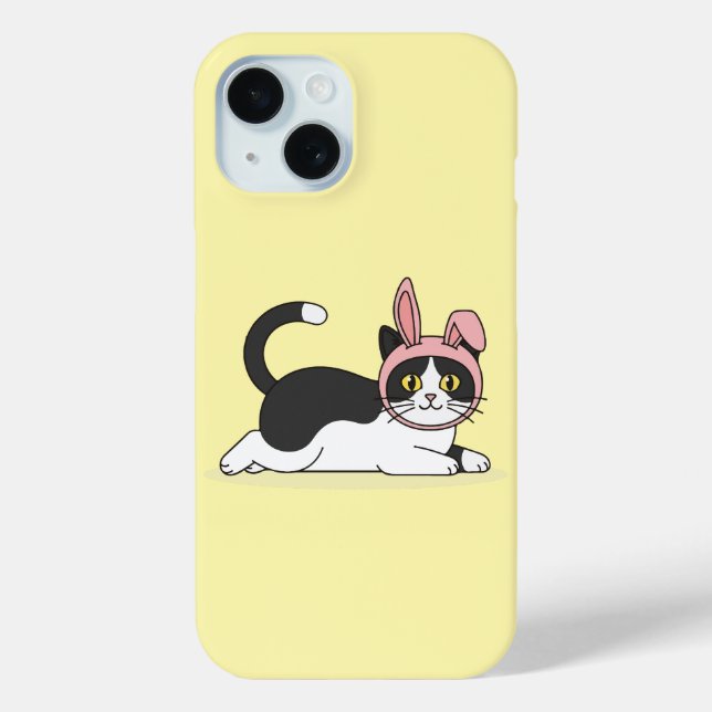 Coques Case-Mate iPhone Chat Tuxedo Adorable avec un Chapeau de Lapin Rose (Verso)