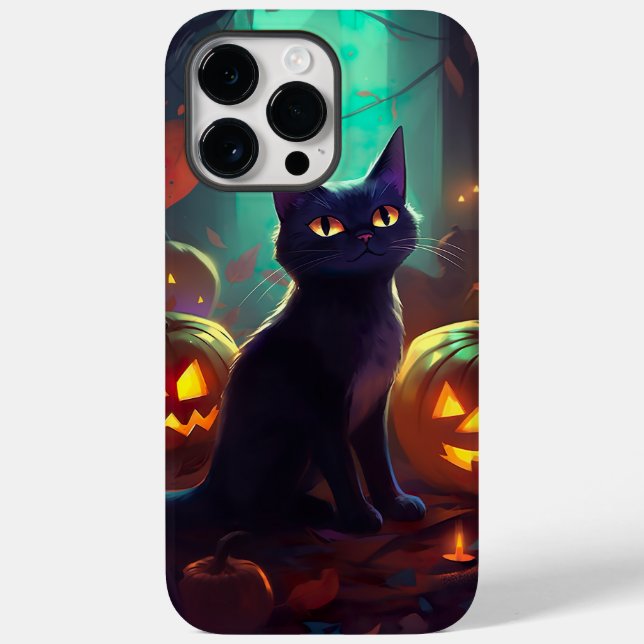 Coques Case-Mate iPhone Chat Tuxedo d'Halloween avec citrouilles effrayant (Verso)