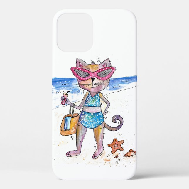 Coques Case-Mate iPhone Chat Whimsical sur la plage (Verso)