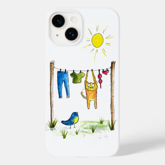 Coques Case-Mate iPhone Chat Whimsical sur une ligne de linge (Verso)