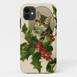 Case-Mate iPhone Case Chaton de Noël victorien au houx antique tabby