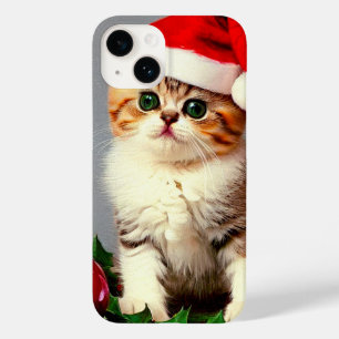 Coque Case-Mate iPhone Chaton de Noël Vintage à Santa Hat
