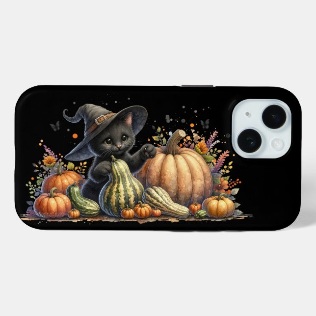 Coques Case-Mate iPhone Chaton de sorcière noire Halloween W/ Gourds Citro (Verso (horizontal))