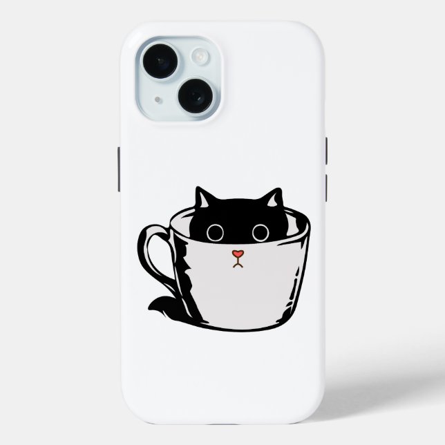 Coques Case-Mate iPhone Chaton noir avec nez rouge caché dans une tasse (Verso)