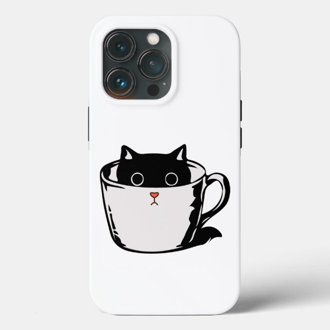 Coques Case-Mate iPhone Chaton noir avec nez rouge caché dans une tasse (Verso)