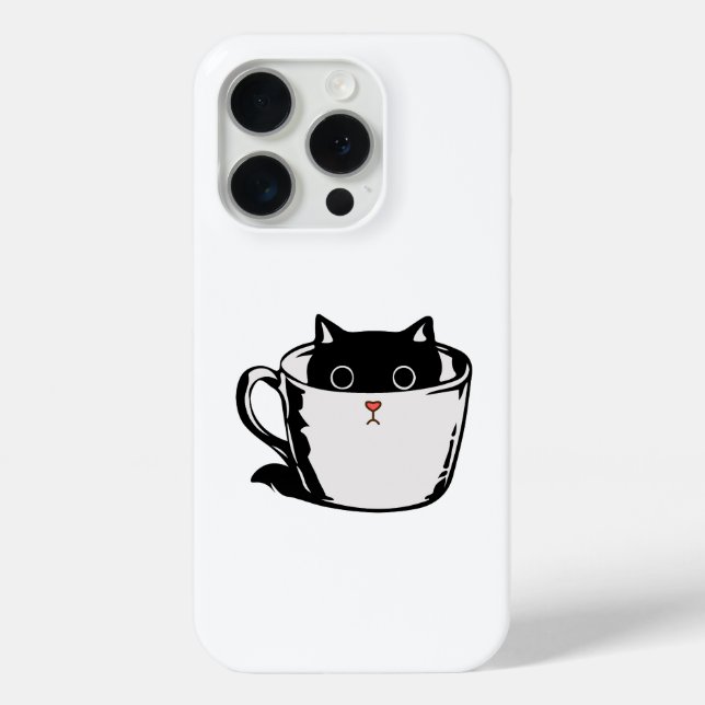 Coques Case-Mate iPhone Chaton noir avec nez rouge caché dans une tasse (Verso)