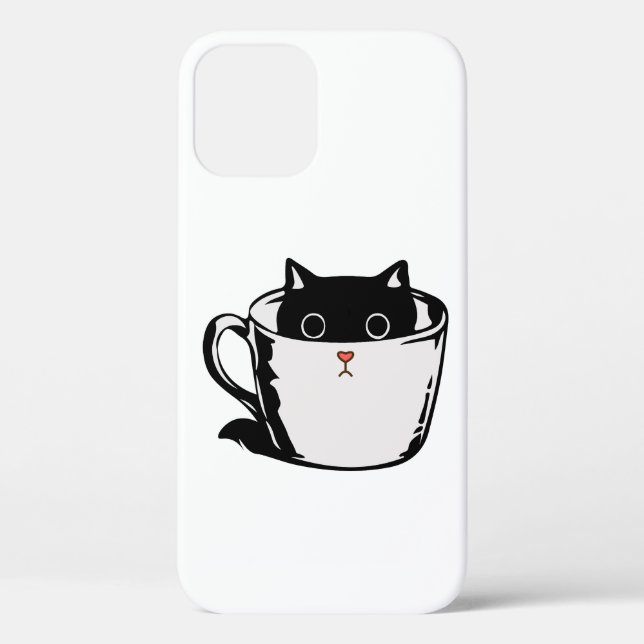 Coques Case-Mate iPhone Chaton noir avec nez rouge caché dans une tasse (Verso)