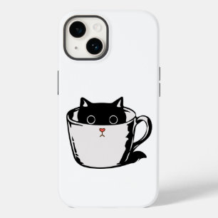Coque Case-Mate iPhone Chaton noir avec nez rouge caché dans une tasse
