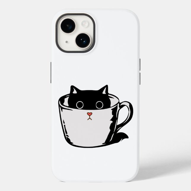 Coques Case-Mate iPhone Chaton noir avec nez rouge caché dans une tasse (Verso)