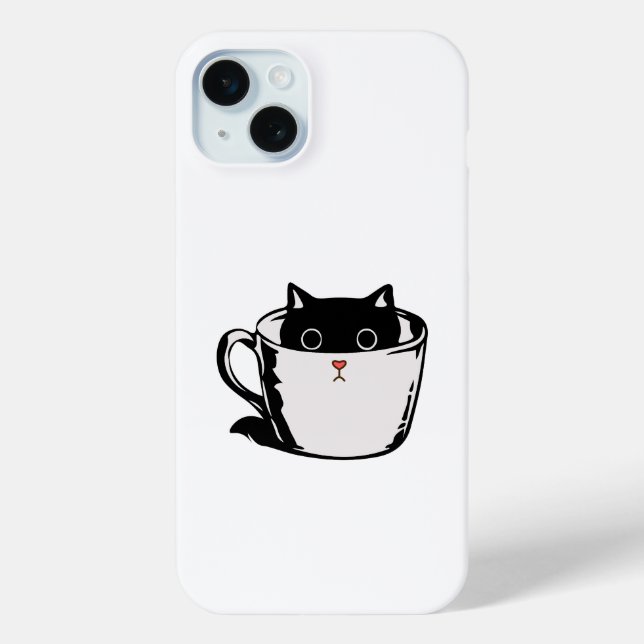 Coques Case-Mate iPhone Chaton noir avec nez rouge caché dans une tasse (Verso)