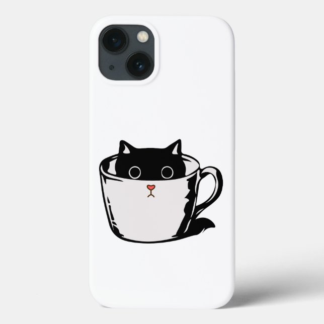 Coques Case-Mate iPhone Chaton noir avec nez rouge caché dans une tasse (Verso)