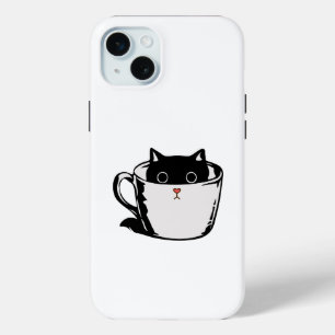 Coque Case-Mate iPhone Chaton noir avec nez rouge caché dans une tasse