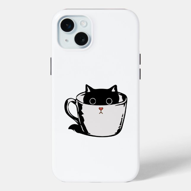 Coques Case-Mate iPhone Chaton noir avec nez rouge caché dans une tasse (Verso)