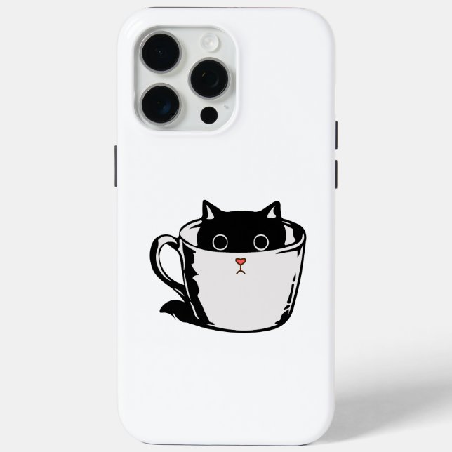Coques Case-Mate iPhone Chaton noir avec nez rouge caché dans une tasse (Verso)