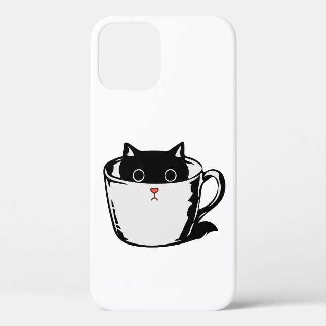 Coques Case-Mate iPhone Chaton noir avec nez rouge caché dans une tasse (Verso)